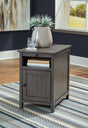 Treytown Gray Chairside End Table front view with closed door