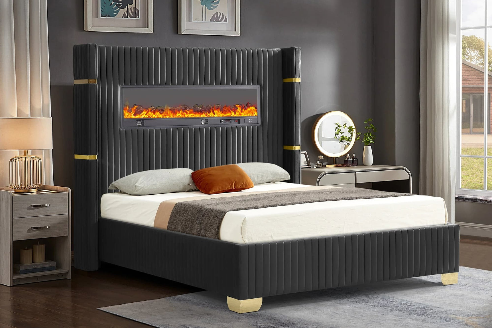 Romance Black Platform King Bed front view