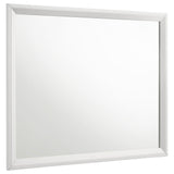 Sonora white dresser mirror front view with open corner frame