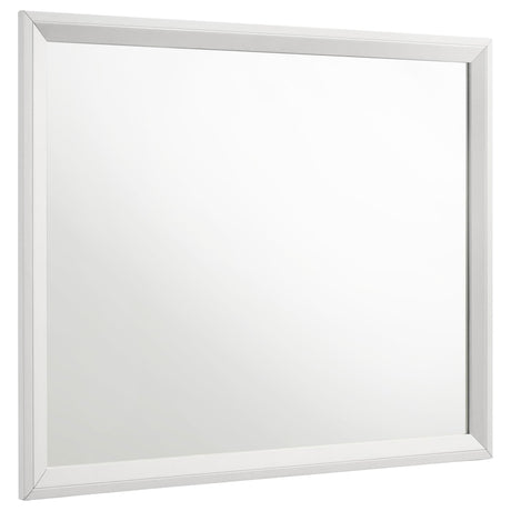 Sonora white dresser mirror front view with open corner frame