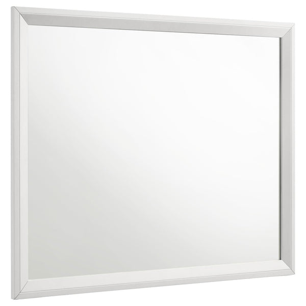 Sonora white dresser mirror front view with open corner frame