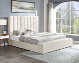 Valencia Beige Velvet Platform Queen Bed front view