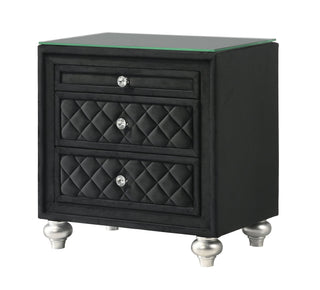 Cameo Black Nightstand front view showing tempered glass top