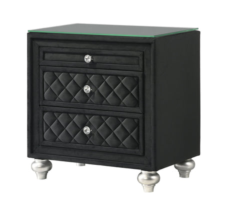 Cameo Black Nightstand front view showing tempered glass top