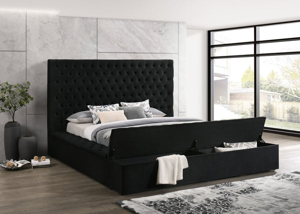 Paris Black Velvet Tufted Upholstered King Platform Bed front view