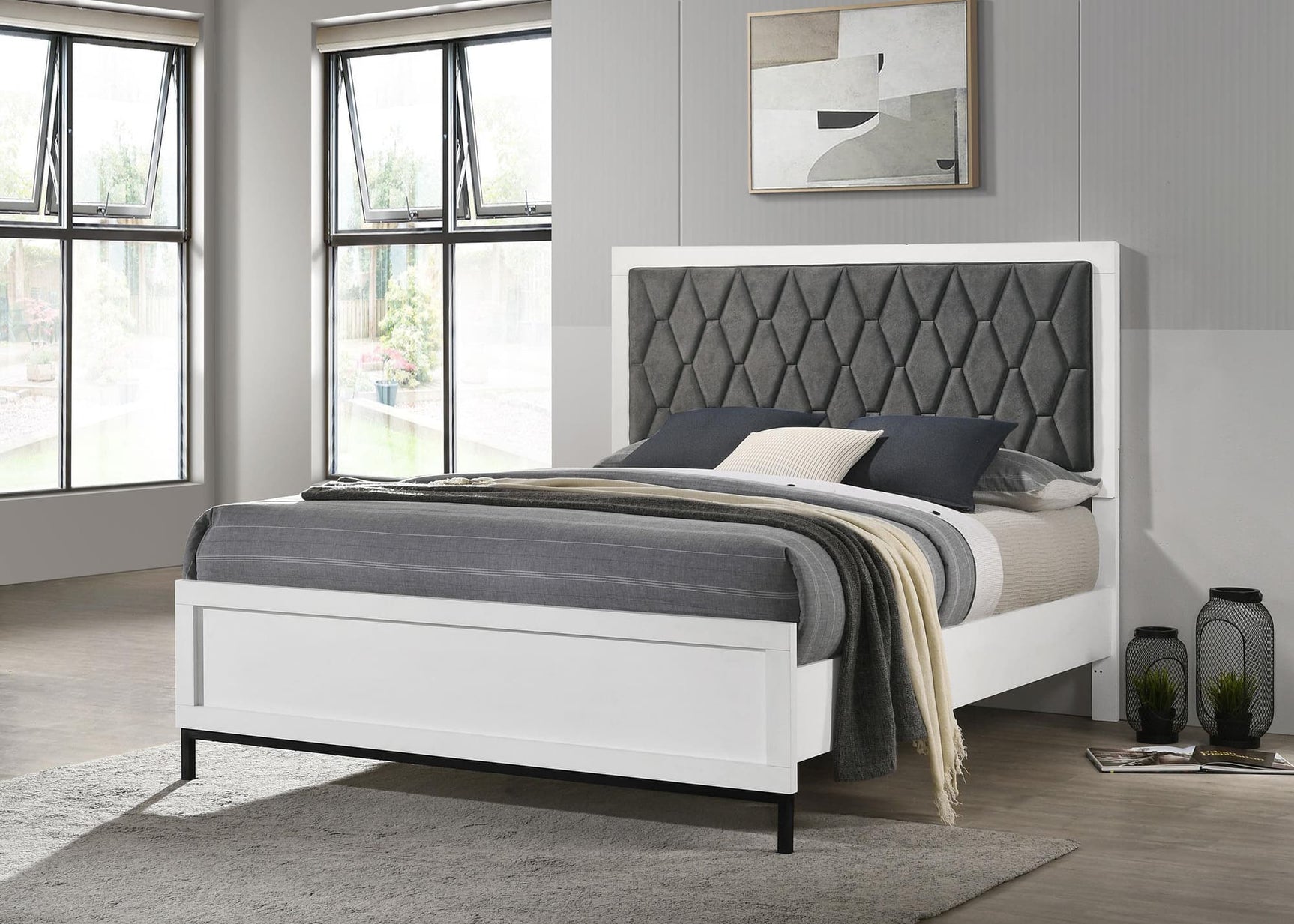 Sonora Queen Upholstered Panel Bed White front view