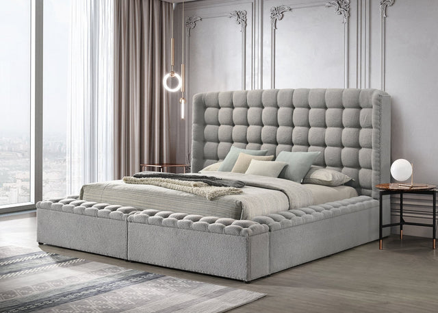 Madonna Gray Upholstered King Bed, front view