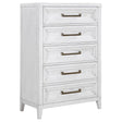 Marielle 5-drawer bedroom chest distressed white front angle