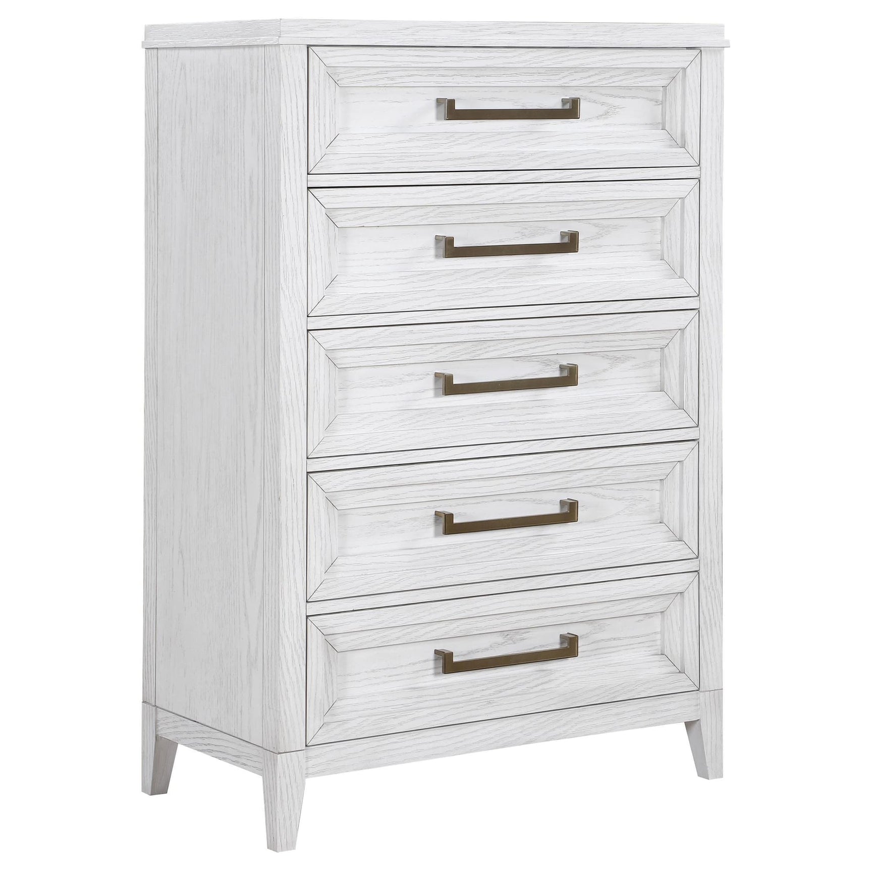 Marielle 5-drawer bedroom chest distressed white front angle