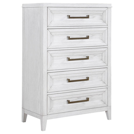 Marielle 5-drawer bedroom chest distressed white front angle