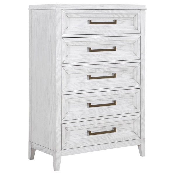 Marielle 5-drawer bedroom chest distressed white front angle
