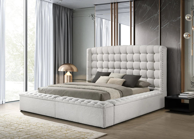 Madonna White Upholstered Queen Bed front view