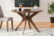 Lyncott dining table angled view medium brown finish