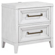 Marielle 2-drawer nightstand front view in distressed white