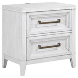 Marielle 2-drawer nightstand front view in distressed white