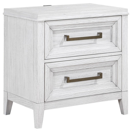 Marielle 2-drawer nightstand front view in distressed white