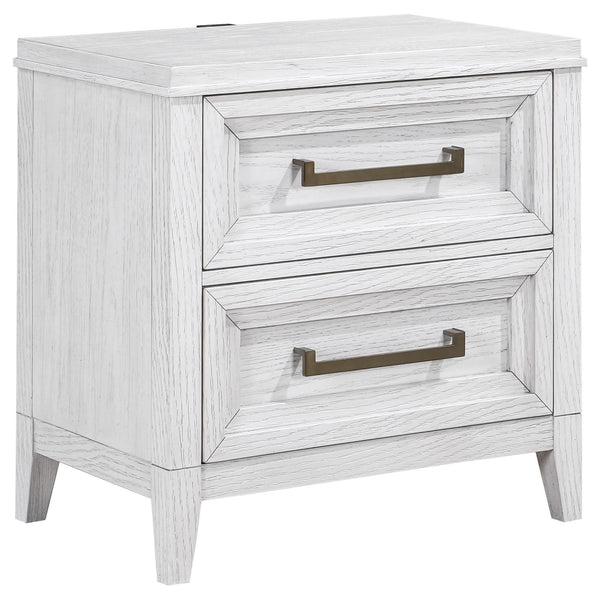 Marielle 2-drawer nightstand front view in distressed white