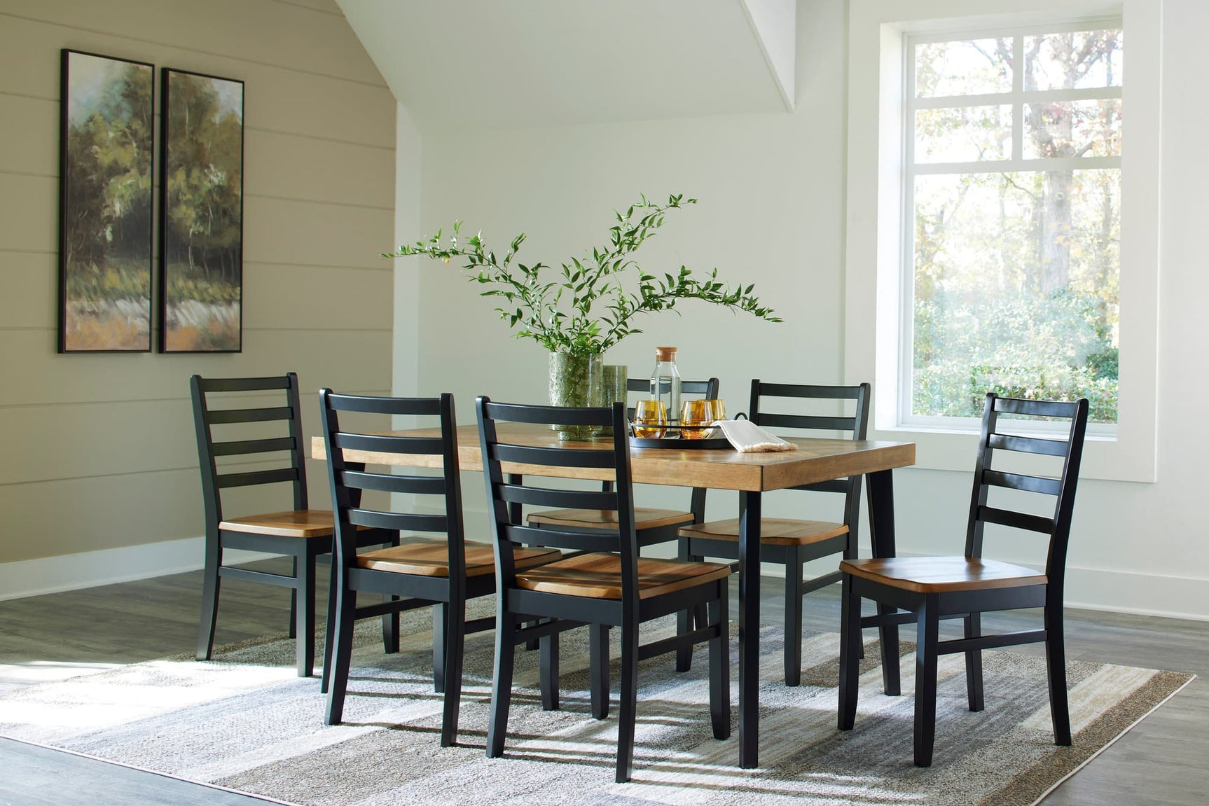 Blondon Brown Black Dining Room Set main view including table and 6 chairs