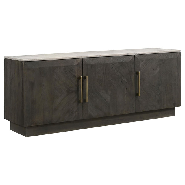 Dennis 3-door marble top sideboard buffet in tobacco grey, front view