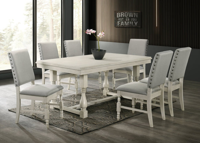 Greyson White dining table and six chairs set, front view