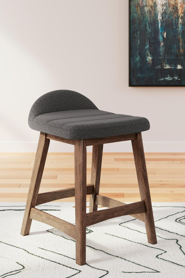Lyncott charcoal brown counter height bar stool front angle