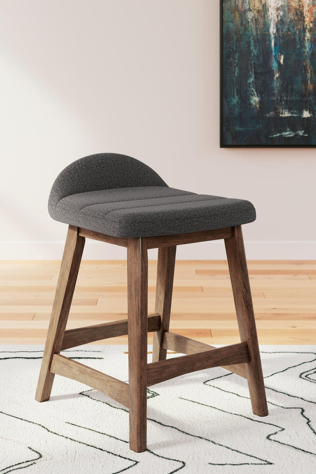 Lyncott charcoal brown counter height bar stool front angle