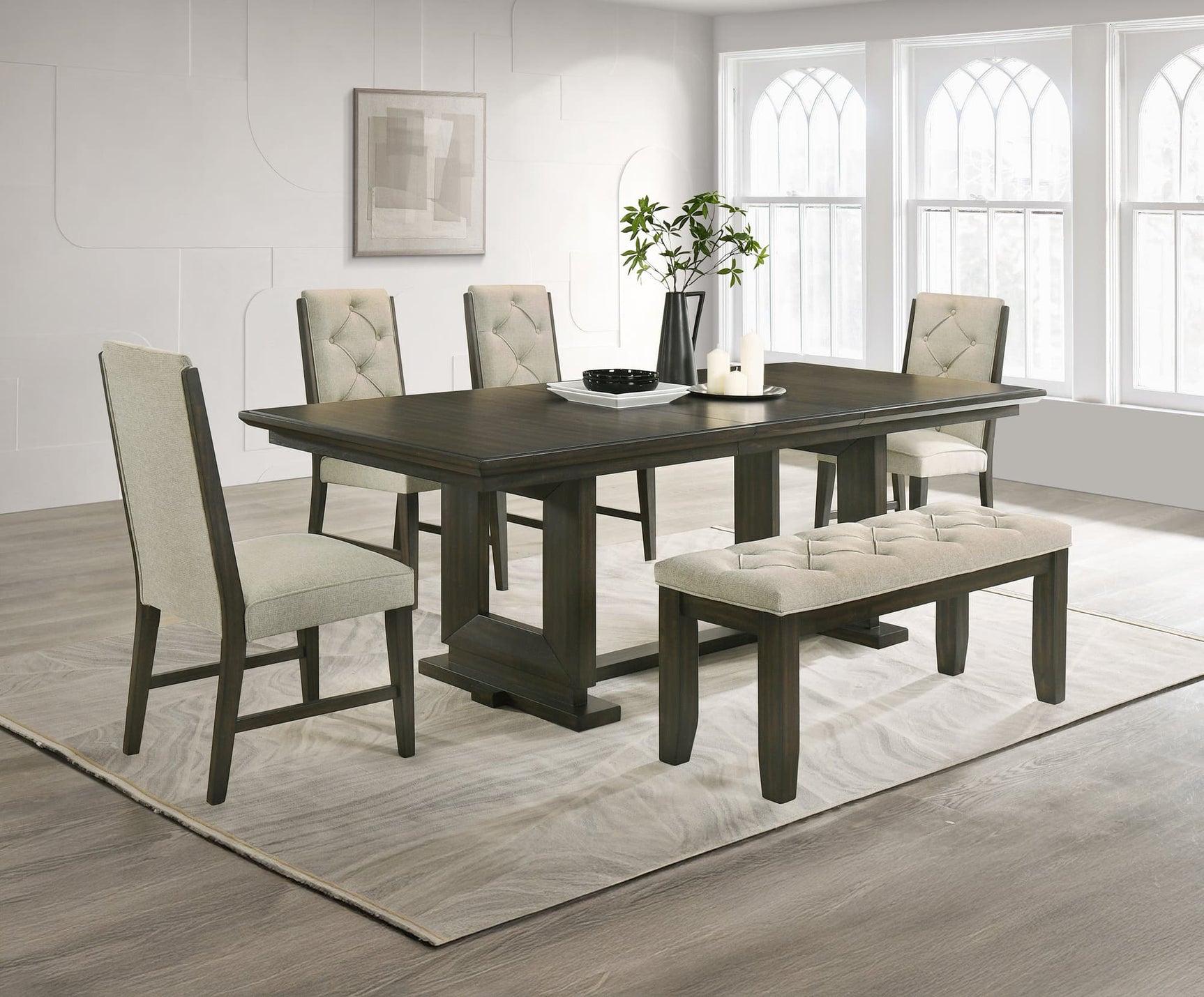 Herbert Gray Upholstered Tufted Rectangular Dining Room Set main view