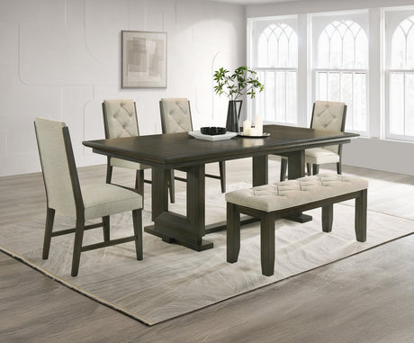 Herbert Gray Upholstered Tufted Rectangular Dining Room Set main view