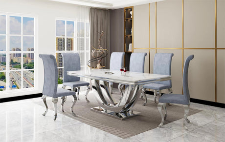 Main view of Era Gray Dining Room Set with dining table and 6 velvet chairs