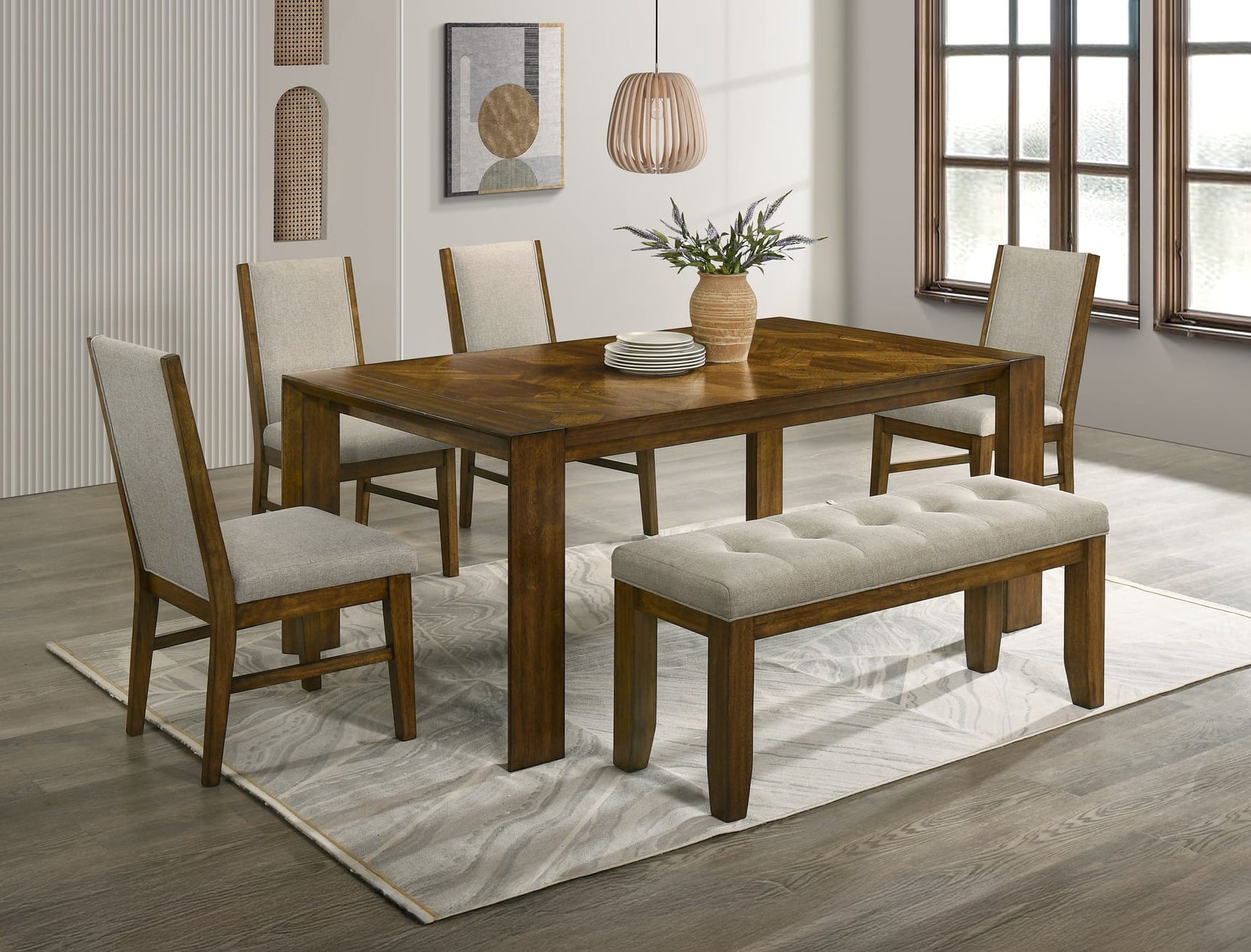 Main view of Hollister Light Brown Rectangular Dining Room Set dining table