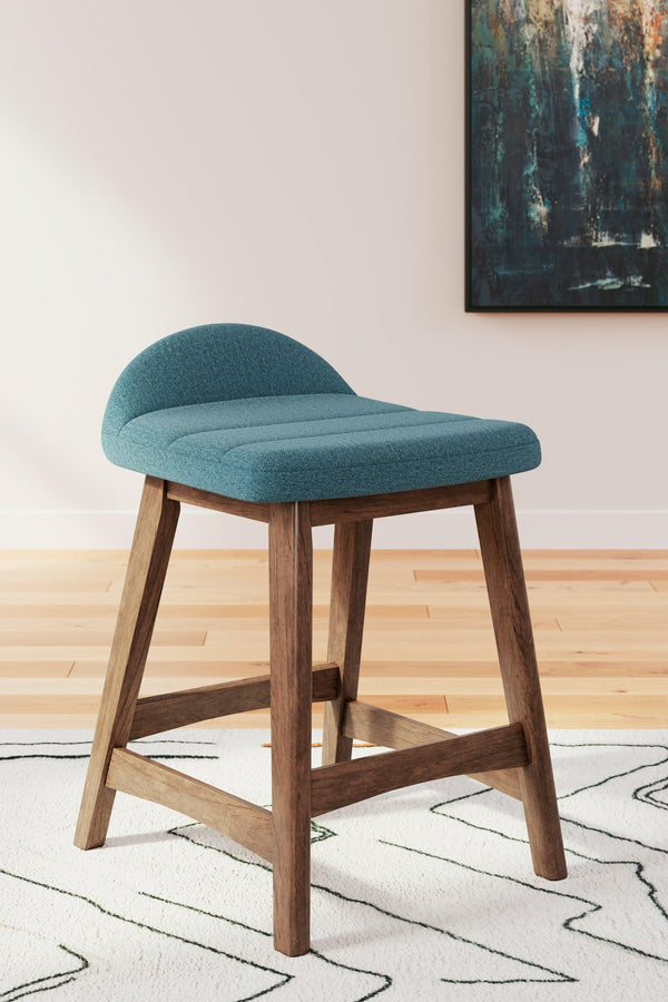 Lyncott Blue brown counter height bar stool front view