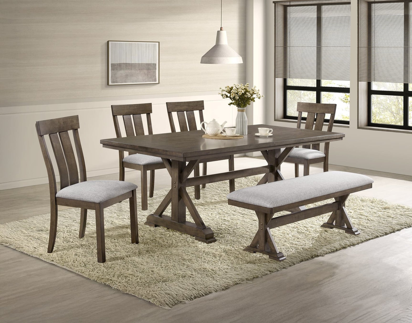 Main view of Lloyd Gray Rectangular Dining Room Set dining table and chairs