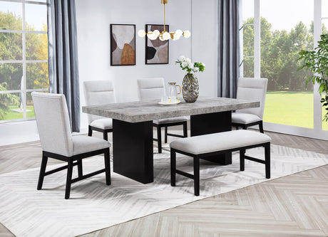Sebastian dining table main view showing light gray top and black legs