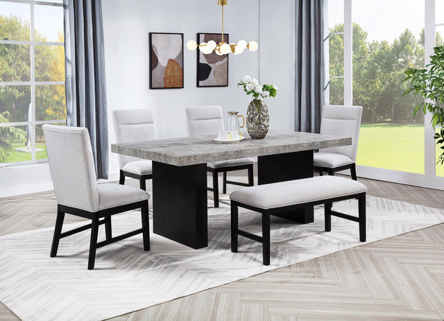 Sebastian dining table main view showing light gray top and black legs