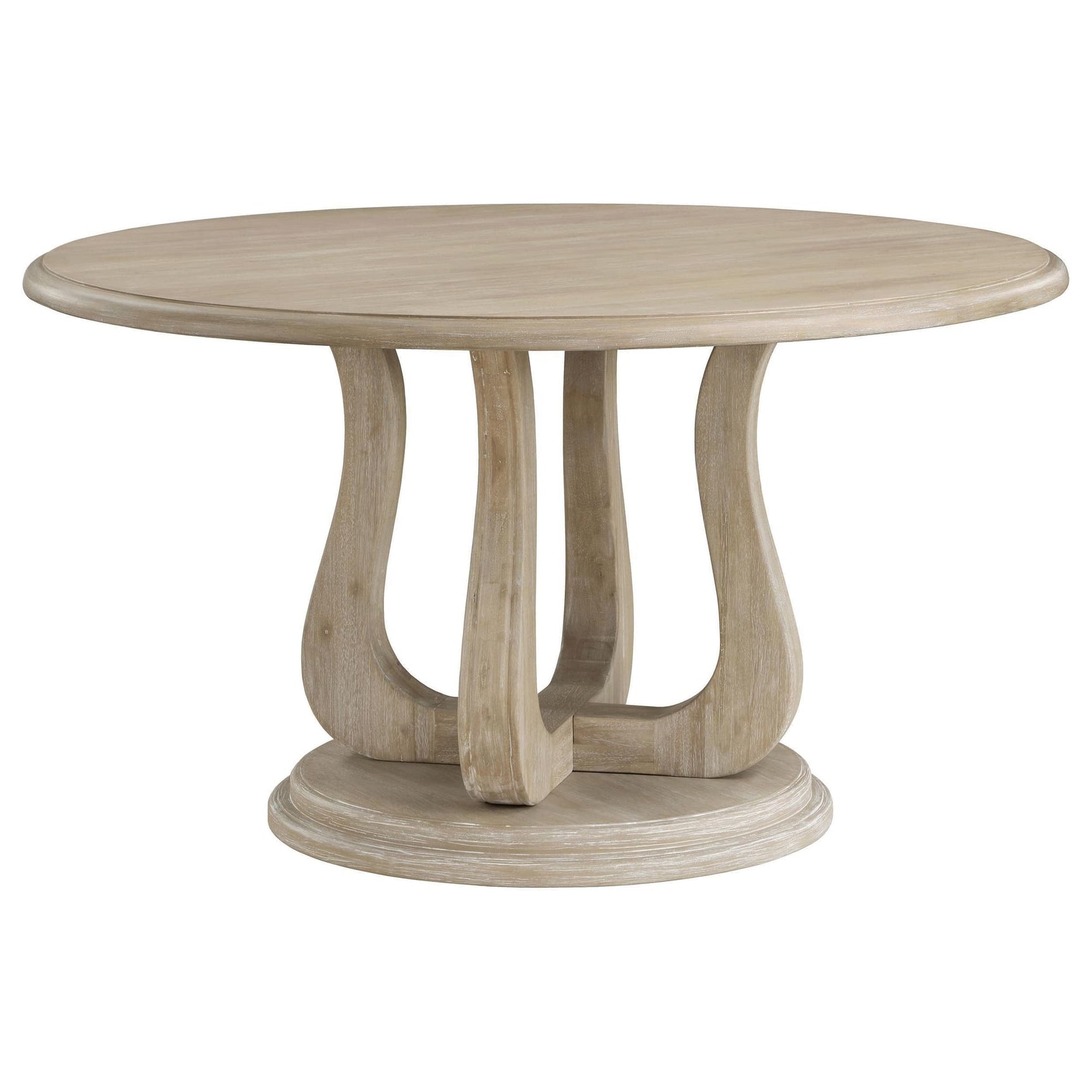 Trofello round 60-inch white washed pedestal dining table front view
