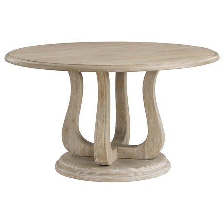 Trofello round 60-inch white washed pedestal dining table front view