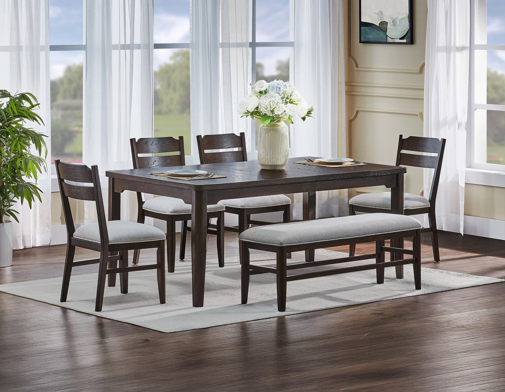 Higgins Dark Cherry Dining Room Set main angle showing dining table and chairs