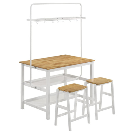 Hollis 3-piece kitchen island counter height table set white - front view