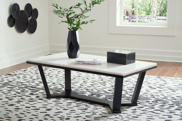 Fostead Coffee Table angled view with white marble top and espresso base