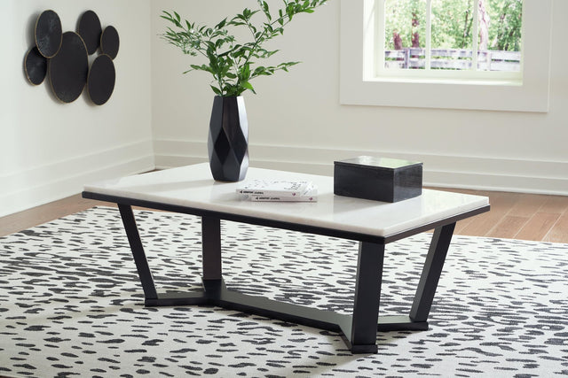 Fostead Coffee Table angled view with white marble top and espresso base