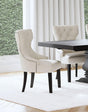 Baney beige fabric upholstered dining side chair front view