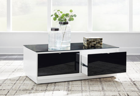 Gardoni Cocktail Table with black glass tabletop and white body