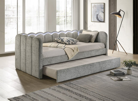 Melody Light Gray LED Upholstered Daybed angled view