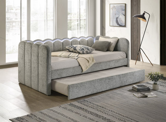 Melody Light Gray LED Upholstered Daybed angled view