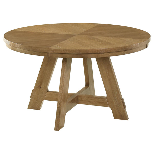 Danvers 54-inch round wood dining table brown oak front view