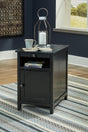 Treytown Black Chairside End Table front view with door closed
