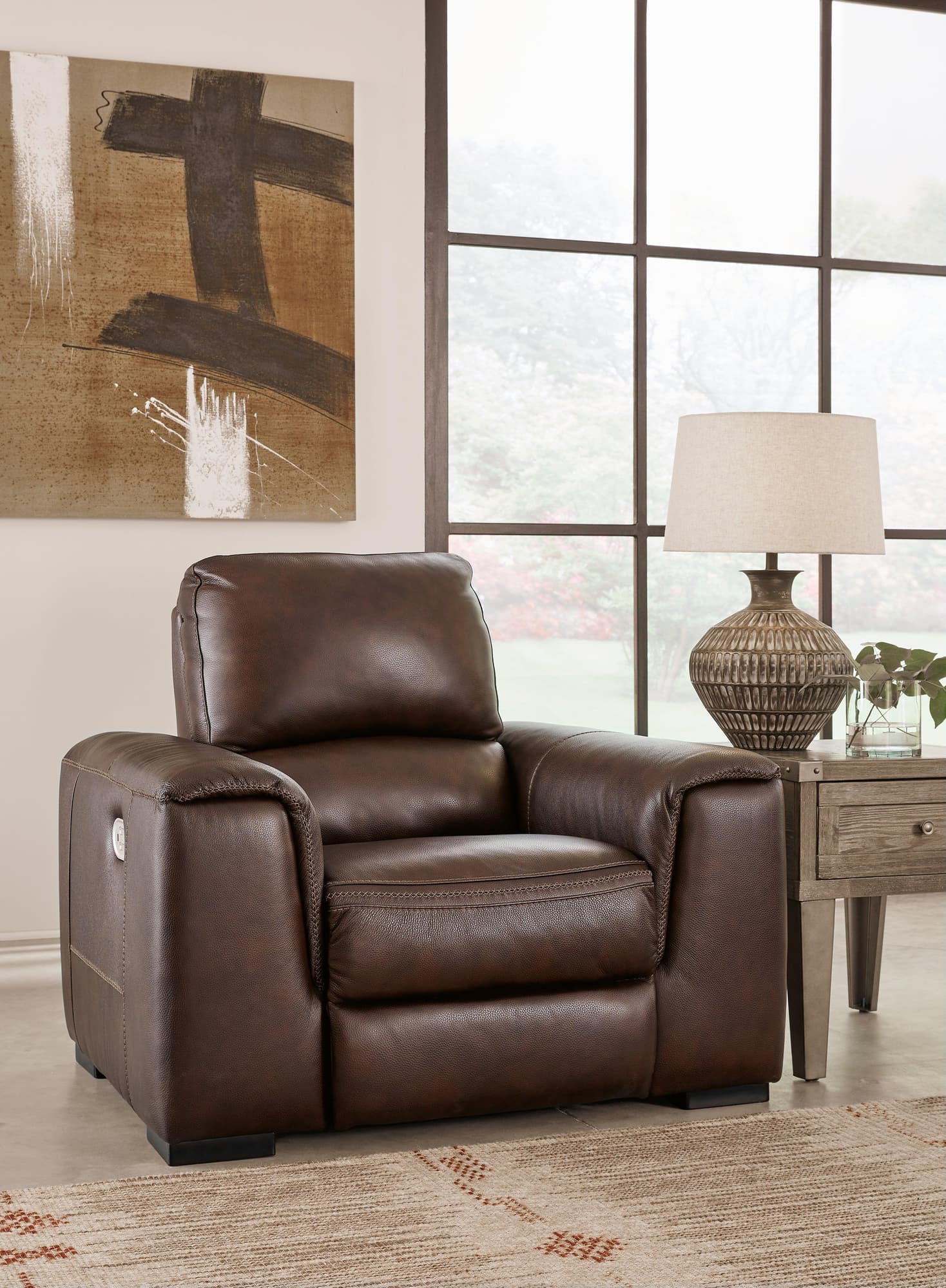 Front view of Alessandro Walnut Power Recliner in walnut finish