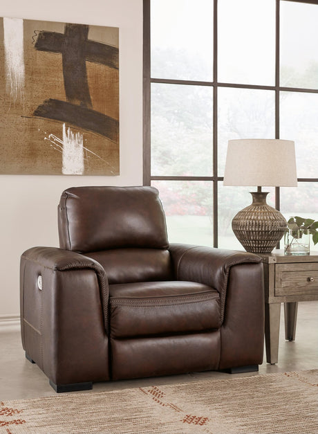 Front view of Alessandro Walnut Power Recliner in walnut finish