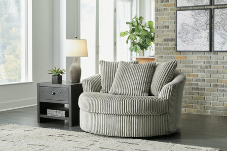 Lindyn Fog Velvet Oversized Swivel Accent Chair front angle