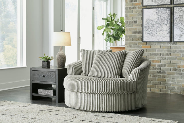 Lindyn Fog Velvet Oversized Swivel Accent Chair front angle